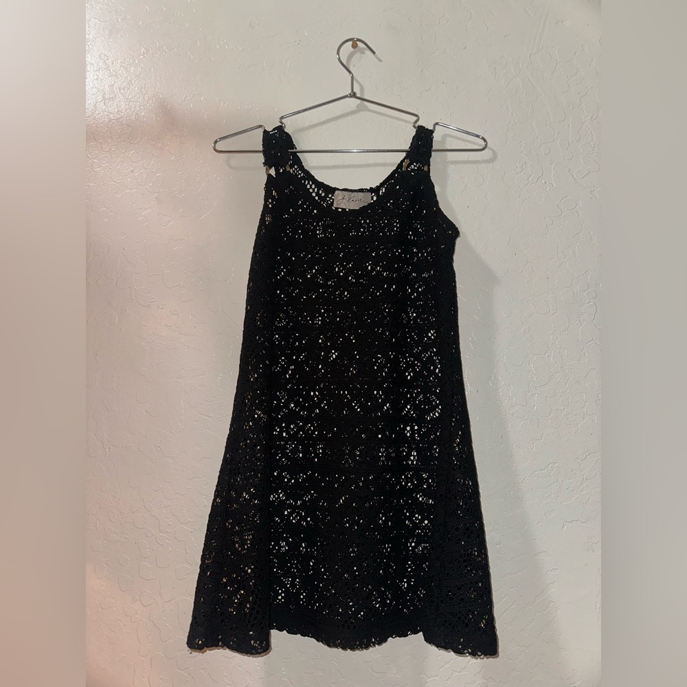 Sleeveless Black Crochet Mini Dress
